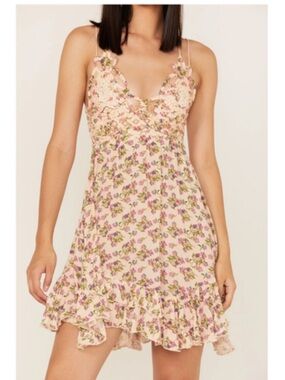 Free People Adella Slip Mini Dress Floral Lace Boho FP One Cottagecore